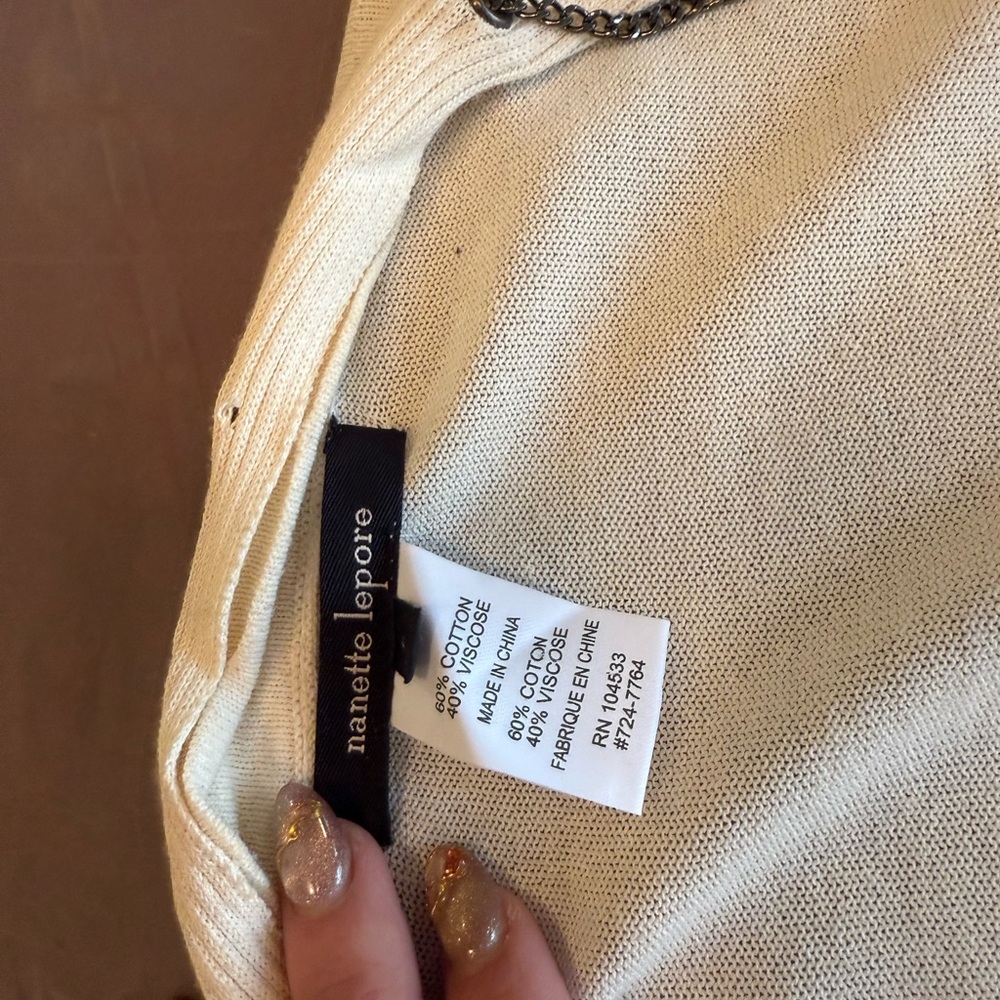 Nanette Lepore Ivory Long Sleeve Cardigan with chain detail Size L - Picture 9 of 11